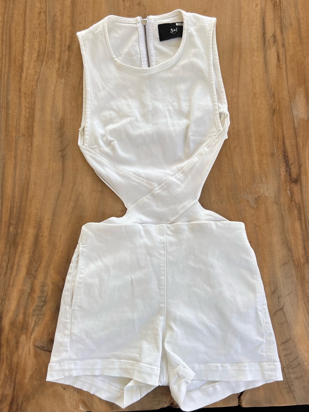 3x1 Aspro Denim Crossbody Romper - White